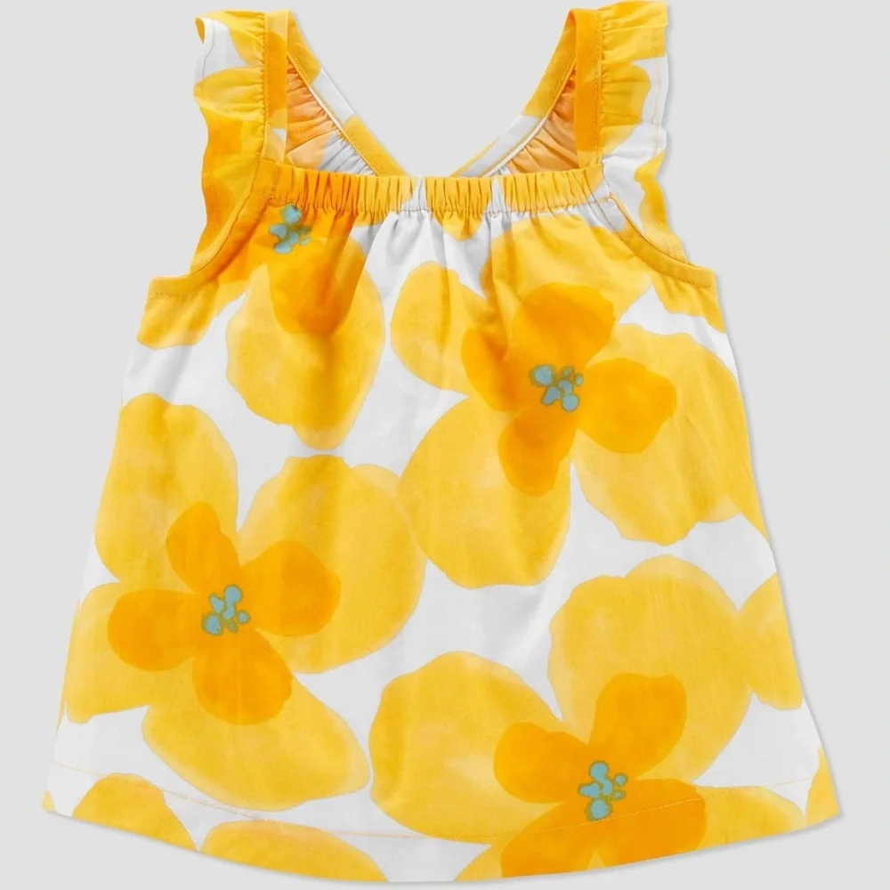 Carter’s Floral Print Ruffle Tank Sunsuit Romper Dress Yellow Size 18 Months